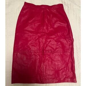 Vintage 90s Jonathan Paris Red Genuine Leather Pencil Skirt Womens 5/6 Argentina
